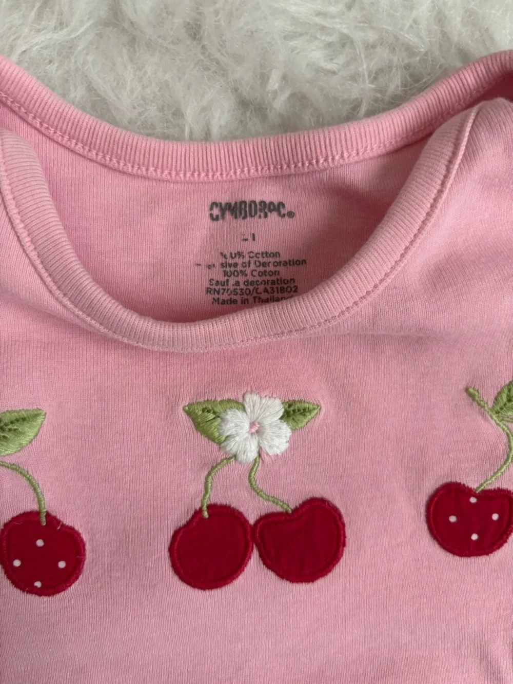Gymboree Girls Pink Ruffle Cherry Top & White Summer Graphic Tee Set